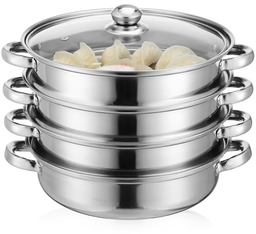 Ipetboom 28cm 4-tier Stainless Steel Steam Pot - Thickened Multi-layer Steaming Cookware Set - Stockpot with Lid for Seafood Vegetables & Soup