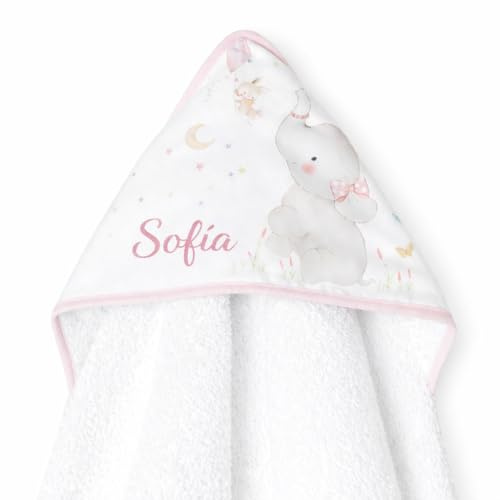 Capa de Baño Bebe Personalizada 0 a 3 Años Toalla 100% Algodon con Capucha | Seca con suavidad y envuelve al bebé con máximo confort mientras su nombre bordado crea un recuerdo único y especial