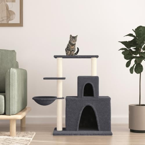 Tiragraffi tutto in uno con colonne in sisal, torre per gatti a più livelli con 2 case, cestino e piattaforme, rivestimento in morbido peluche, resistente ai graffi e confortevole, colonne in sisal