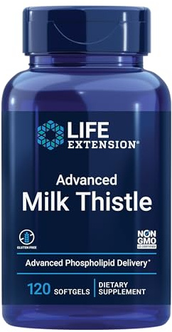 Life Extension Advanced Milk Thistle, Liver Health Supplement, Liver Detox, Cell Division, silymarin, silybin, bioavailable, Gluten Free, Non-GMO, 120 softgels