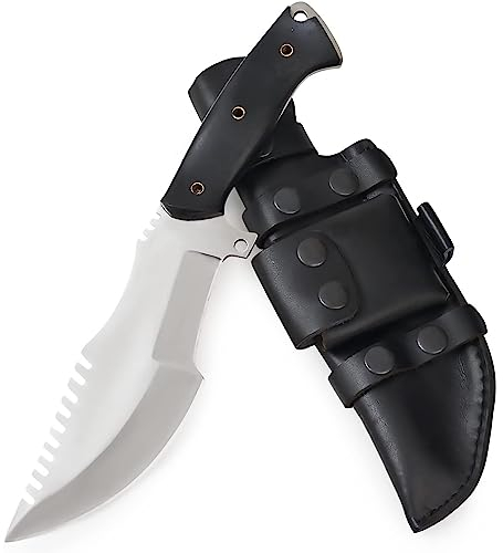 BIGCAT ROAR Black Jaguar Tracker - Couteau D2 30,5 cm Manche Micarta, Étui Cuir - Lame Fixe Dentée - Bushcraft, Outdoor, Survie - Cadeau Homme, Chasseur ou Collectionneur d’Outils Professionnels