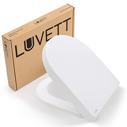 LUVETT® WC-Sitz D700 inkl. 3 Edelstahl Montagelösungen & Absenkautomatik Softclose, Made in EU, antibakterielles Duroplast, Toilettendeckel abnehmbar, Form:D-Form kompakt
