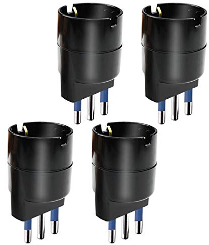 EXTRASTAR Set 4 Adattatore da Schuko a grande spina 16A,Nero,Confezione da 4