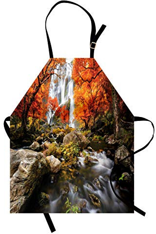 ABAKUHAUS Giungla Grembiule, Autunno Fiume Ruscello sulle rocce, Comodo per la Cucina Unisex con Collo Regolabile per Cucinare Cuocere Arrostire e Giardinaggio, Brown Arancione