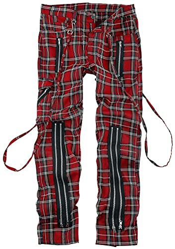 Banned Alternative Avengence Check Hombre Pantalones de Tela Rojo 50% algodón, 50% poliéster Estrechos