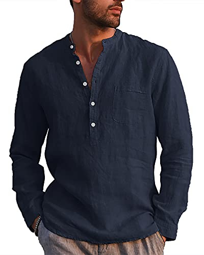 LVCBL Camicia da Uomo A Maniche Lunghe Estiva per Il Tempo Libero in Lino Vestibilit Normale