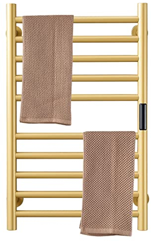 Toallero Térmico Calentador De Toallas Radiador Dorado, Accesorios De Baño, Temporizador Incorporado Control De Temperatura, 10 Barras Toalleros Eléctricos con Calefacción para Baño Hardwired