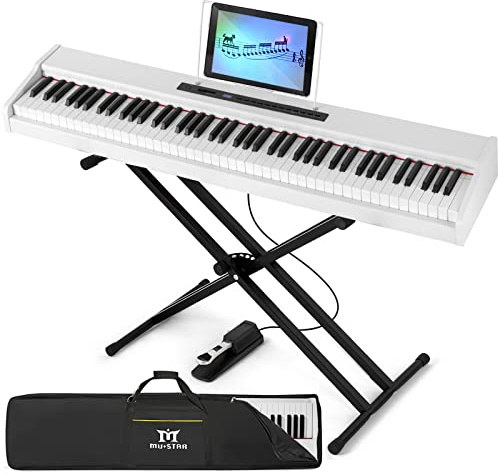 MUSTAR 88 Key Piano Keyboard Semi Weighted, Full Size Digital Piano 88 Weighted Keys for Beginners, Electric Piano Keyboard 88 Keys, Bluetooth Connection, USB/MIDI, Case, Sustain Pedal, White