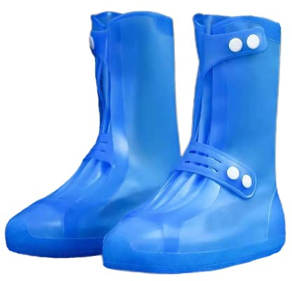 Waterproof Rain Shoe Case, Sandproof Skids, High -Top Boots, Can Be Reused to Use Folding Shoes Blue 42-43