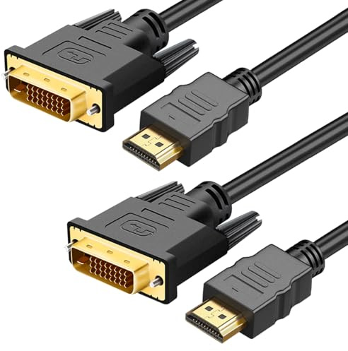 QINGLER HDMI A to DVI Adapter Cable 6ft, 2 Pack Bi-Directional 1080P HDMI to DVI-D Cable Male to Male, High-Speed Gold-Plated for Raspberry Pi, Roku, X-Box One, PS3/4/5, Graphics Card