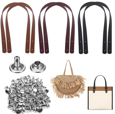 6 Piezas Asas para Bolsos Crochet,Asas de Cuero Pu Bolsos de Ganchillo,Asa de Repuesto para Bolso con Hebilla,Asa para Bolso,Accesorios Asas de Cuero para Bolsos,Asas de Cuero de Repuesto para Bolso