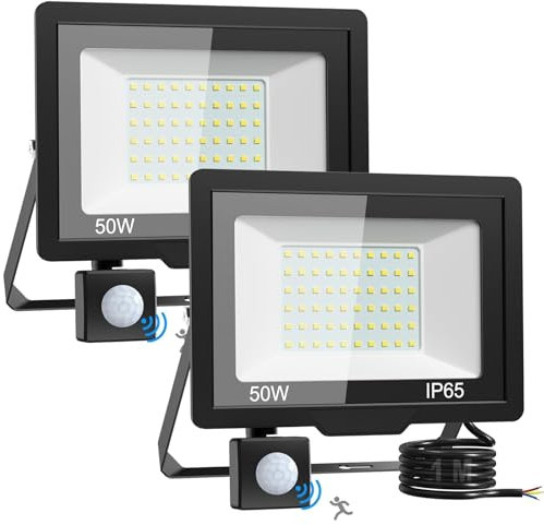 vighep Security Lights Outdoor Motion Sensor - 50W Ultra-Bright Pir Led Lights Outside Mains Powered - Ip65 Waterproof Floodlights for Garden Garage Backyard Patio Forecourt Courtyards, 2Pack