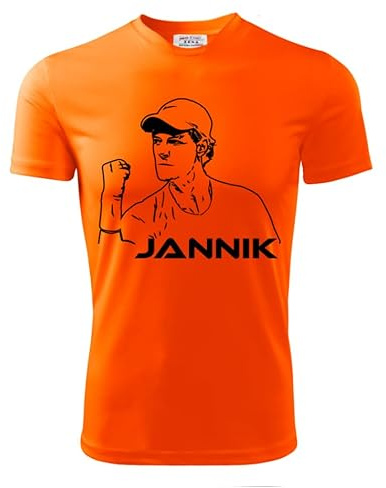 Zena Padel Tennis Sportswear T-Shirt Uomo | Dry Fit | Elasticizzato e Traspirante | Made in Italy | Sinner Jannik (IT, Testo, XL, Regular, Regular, Arancione/Nero)