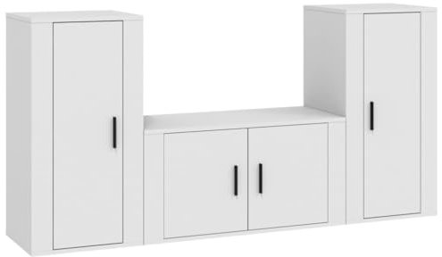 Helloshop26 Ensemble de Meubles Armoire Buffet TV télévision Salon Chambre séjour 3 pièces Bois d'ingénierie Blanc 02_0024477