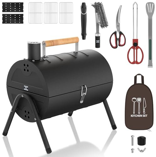 1PZ FR7-BQ1 15 Micro Set Barbecue, Barbecue Portable Pliable au Charbon de Bois, Kit de Barbecue Portable pour Jardin, Camping, Livré Avec des Accessoires Barbecues Pratiques et Durables