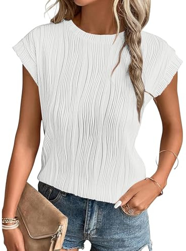 MOLERANI T Shirts for Women - Short Sleeve Ladies Tops Round Neck Blouses Tees Solid Summer Knit T-Shirts White M