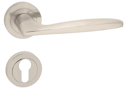 domino Tirador de puerta PZ – Juego de cilindro perfilado redondo de roseta para puerta de habitación, oficina, sótano y puerta interior, aluminio, níquel MIA-R M9