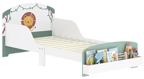 AIYAPLAY Letto per Bambini 3-8 Ann Basso con Spazio Contenitore e Sponde Laterali, Lettino per Bambini in MDF e Compensato, 150x77x60 cm, Verde