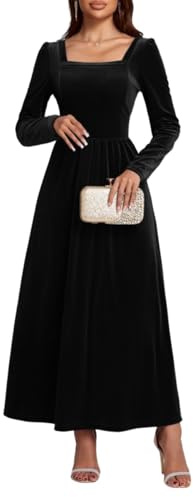 ORANDESIGNE Abito in Velluto Donna Lungo Vestito in Velluto Vestiti Invernali Eleganti Abiti da Cerimonia Maxi Abito Sera Festa Natale C Nero L