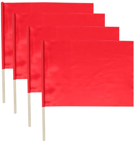 HONITANO Set Da 4 Bandiere Arbitrali Rosse 30x40 Cm in Materiale Resistente Per Segnalazione Sportiva e Gare All'aperto, Bandiere Di Segnalazione Visibili Per Arbitri Di Calcio e Competizioni
