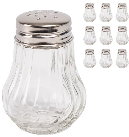 Relaxdays salt- och pepparströare, set om 10, 50 ml, saltströare, lock, HD 6,5 x 5 cm, glas, järn, transparent/silver