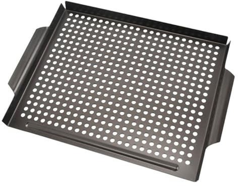 HOMSFOU Non-Stick Frying Pan Grill Tool for Outdoor Camping Bbq with Three-Sided Folded Edges, Sturdy Coating Grill Pan for Even Heating and Easy Cleaning, Barbecue Bakeware Plate for