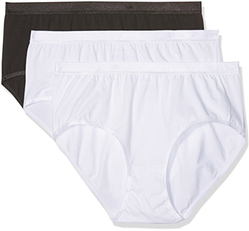 Ulla Popken Femme Grandes tailles Culottes Femmes sous Vetements Coton Slip Taille Basse Shorty Femme Féminin Lot de 3 blanc, noir 62+ 309783 20-62+