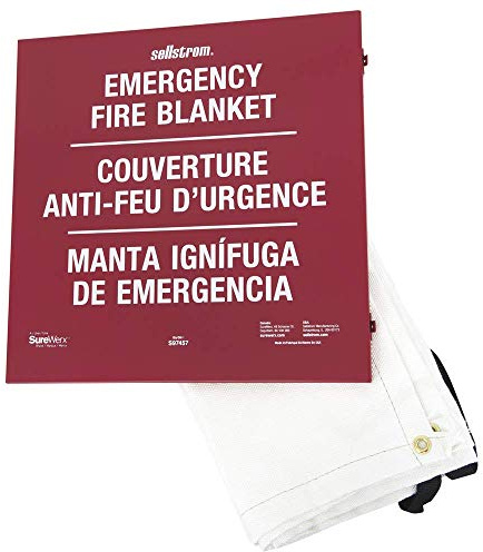 High Temperature Resistant 100% Fiberglass Emergency Fire Blanket with Red Steel Storage Cabinet, 6' x 5', White