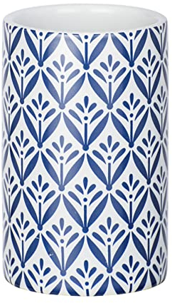 WENKO Gobelet Lorca - Porte-brosse à dents pour la brosse à dents et la pâte dentifrice, Céramique, 6.5 x 11 x 6.5 cm, Bleu