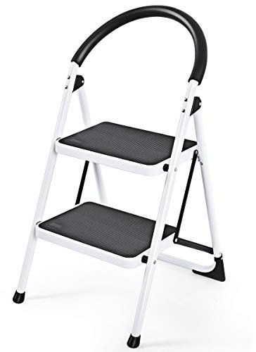 COSTWAY Escalera Doméstico de Metal Plegable Escalerilla con Apoyabrazos Carga hasta 150KG (2 Peldaños)