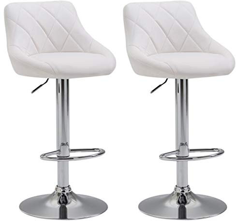 CLP 2er Set Barhocker Lazio Mit Kunstlederbezug I Höhenverstellbarer Und Drehbarer Hocker Mit Fußstütze In Chrom-Optik, Farbe:weiß