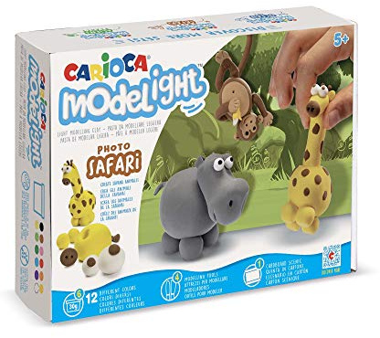 Carioca Modelight Maxi Safari | Pasta Modellabile per Bambini Super Elastica, Maxi Scatola Gioco con 6 Vasetti di Pasta da Modellare Super Leggera, Attrezzi e Tutorial, 12 Colori Assortiti, 180 g