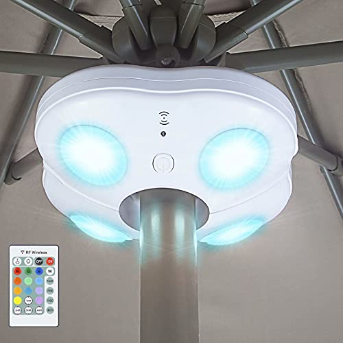 HONWELL Luz para Sombrilla,Lamparas a Pilas para Sombrilla para Balcón Exterior,Parasol LED 12 Colores,Regulable Luces Sombrilla,Luz Inalámbrica para Camping,Jardín,Playa,Tienda-Blanco