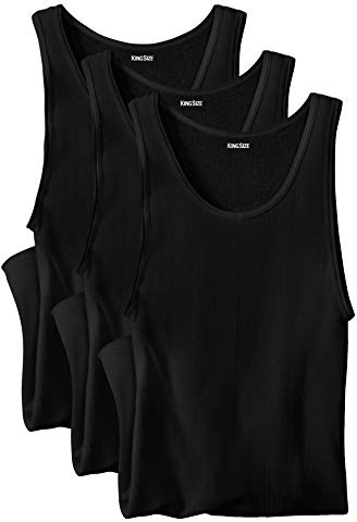 KingSize Men's Big & Tall Ribbed Cotton Tank Undershirt 3-Pack - 9XL, Black