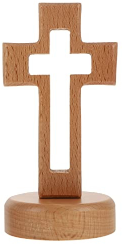 Wooden Cross - Holy Cross Tabletop with Base Standing Catholic Wall for Home Decor Christmas Party (As Shown) 1 Set
