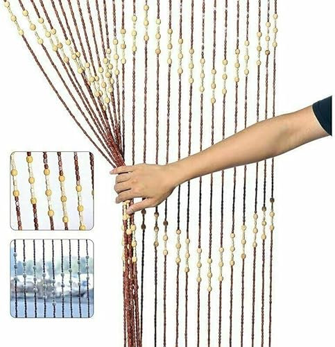 Sizi Wooden Beaded Bamboo Door Curtain Hanging Doorway Blind Insect Fly Mosquito Bug Partition Privacy Screen 90X180CM Waves, Brown (BDC01)