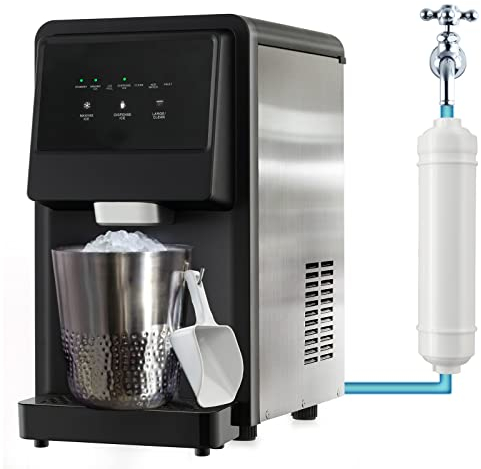 GOPLUS Máquina de cubitos de hielo de 27KG/D con conexión de agua, Máquina de hielo automática con dispensador de hielo y autolimpieza, Ventana superior, para hogar bar fiesta