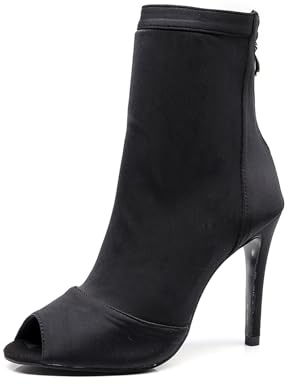 SWDZM Botas de Baile Latino Mujer Zapatos Punta Abierta Botines de Baile con Tacón Alto Salsa y Bachata de Salon,Negro,Tacón 8.5cm,Suela de Goma,36 EU