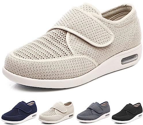 Diabetic Shoes for Women,Adjustable Lightweight Non-Slip Orthopedic Walking Shoes for Elderly Hammertoe Arthritis Swollen Feet UK 8(27.5cm/10.8in) Beige