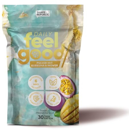 SHAPE REPUBLIC Daily Feelgood 180 g - Fruchtiges Getränkepulver mit Bakterienkulturen - mit Kurkuma, Ingwer, Vitamin C + D & Zink - Vegan & Glutenfrei