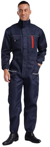 Fldy Herren Arbeitsoverall Mit Vielen Taschen Reflektierende Arbeitskleidung Frontreßverschluss Rallye Overall Für Werkstatt Handwerker Marineblau M