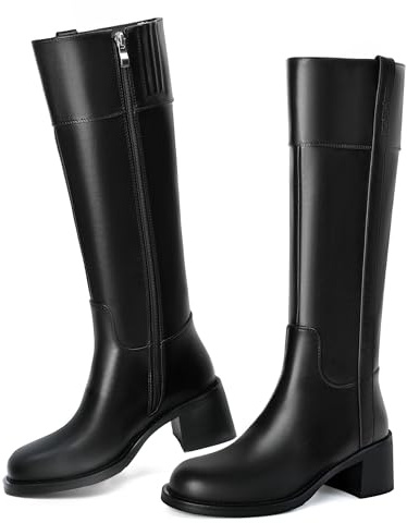 Reitoye Knee High Black Boots Women Platform Chunky Heel Tall Boots Size 8