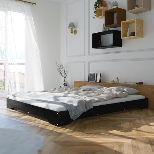 smartwood Bett 160x200 cm mit Lattenrost, Holz, Schwarz, TILA 7