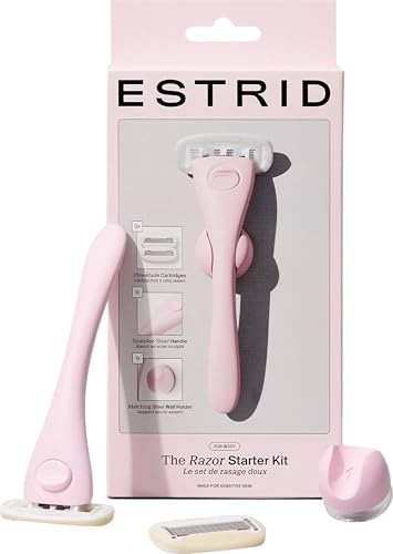 Estrid Razor Starter Set, juego de maquinilla de afeitar para mujer con sistema de 5 cuchillas, tiras de humedad veganas, 2 piezas pequeñas de repuesto, montaje en pared (Bloom)