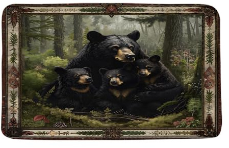 Felpudo para La Entrada Cabaña del Oso, Casa De Campo con Animales Salvajes, Temática De Caza Y Acampada Felpudo Exterior Absorbente Alfombra Interior, para Jardín, Bañera, Salon, 40x60cm