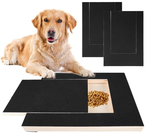 BAIFULAI Rascador para perros con caja de aperitivos, 35 × 25 × 3 cm, tabla para perros con 2 hojas de repuesto, papel de lija, para tijeras de garras, cuidado de uñas de mascotas (negro)