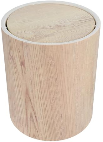Homoyoyo Papelera con Veta de Madera Retro Tapa Abatible Moderna para Dormitorio Cocina Cubo Redondo Grande de Plástico para Sala de Estar