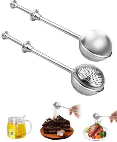 LEEQ Colador de Té de Acero Inoxidable 2 Piezas Filtro Esférico con Mango Largo Colador para Infusiones Té Especias y Cocina Bola de Té Infusor para Té Individual Filtros de Té Rellenable a Presión