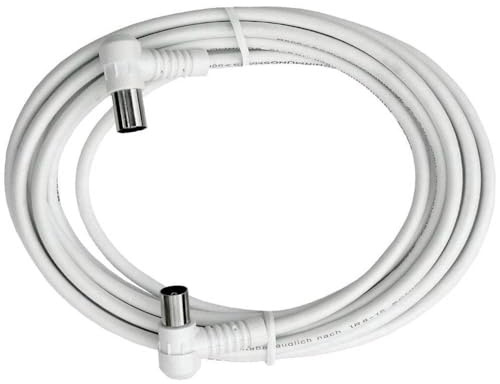 Axing BAK 503-00 Anschlusskabel IEC, Koax-Winkelstecker mit Koax-Kupplung, hochgeschirmt (5 m) weiß