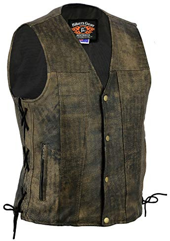 Bikers Gear Australia Limited Premium - Chaleco de piel de vaca de 1,3 mm con cordones ajustables y bolsillos, color marrón envejecido, talla M